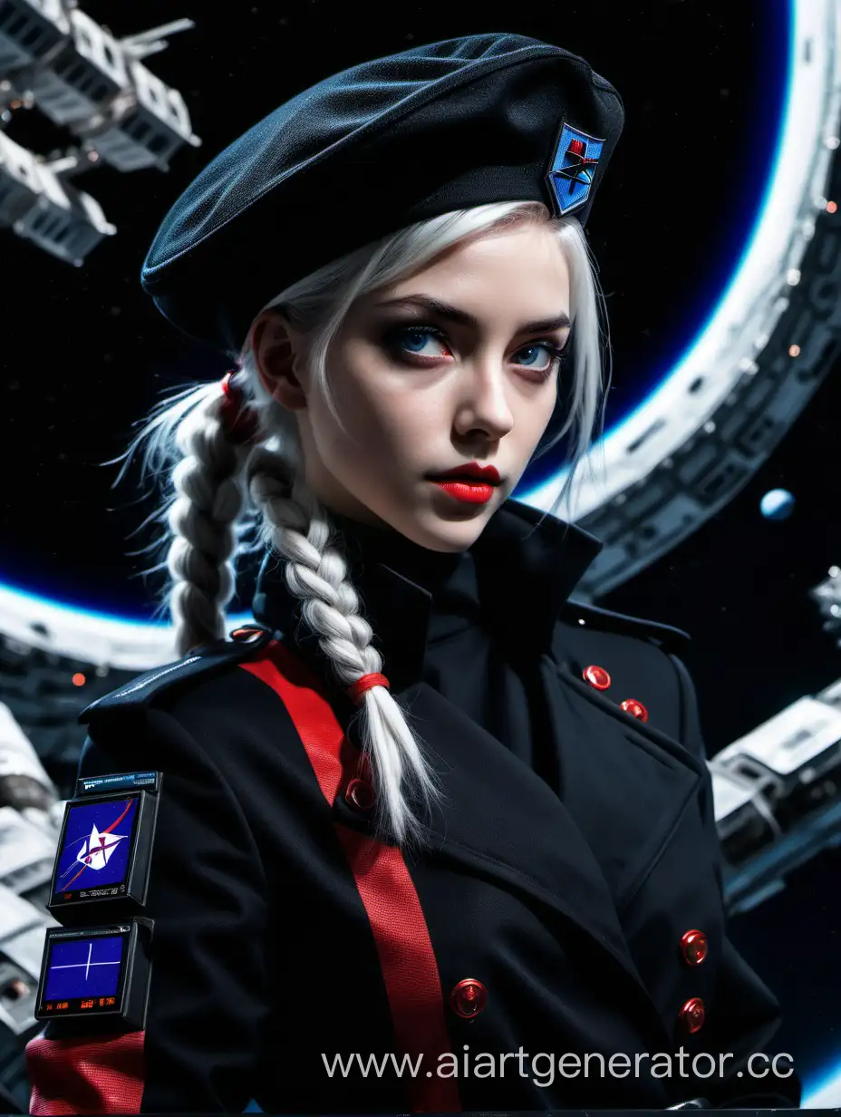 Futuristic-Girl-with-ColdBlooded-Gaze-in-Black-Trench-at-Space-Station