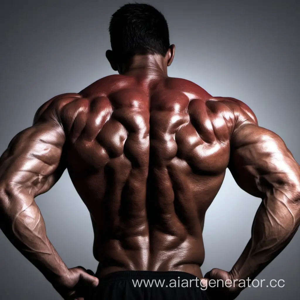 Мужчина показывает огромные трапецивидные мышцы со спины