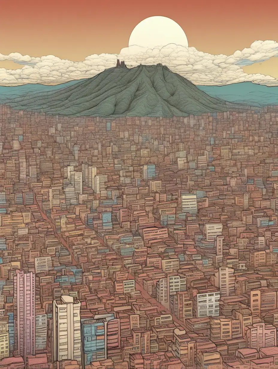 Bogot Cityscape Transformed into Moebius Style Artwork