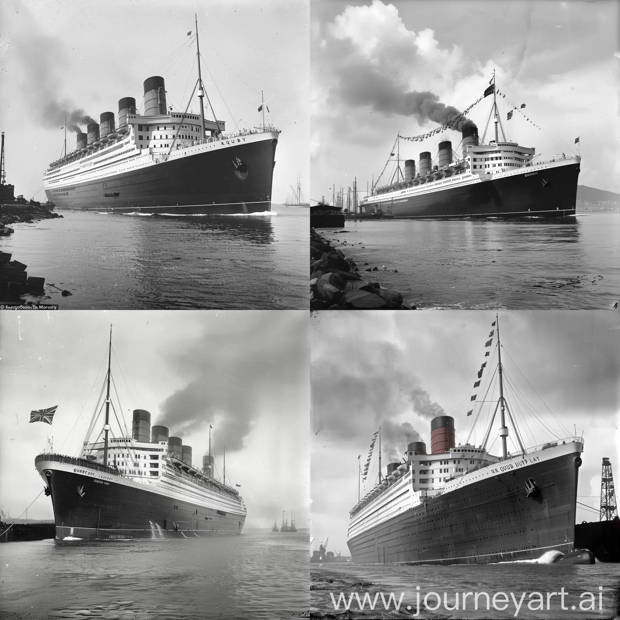 RMS-Queen-Mary-Departing-Port-Vintage-Maritime-Scene-in-Daylight