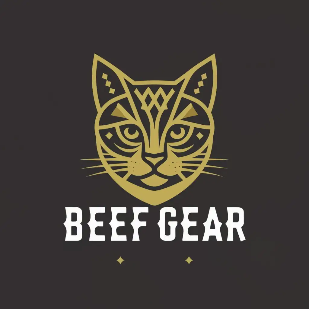 a logo design,with the text "Beef Gear", main symbol:Elegant Tabby cat head with diamonds on collar,Moderate,clear background