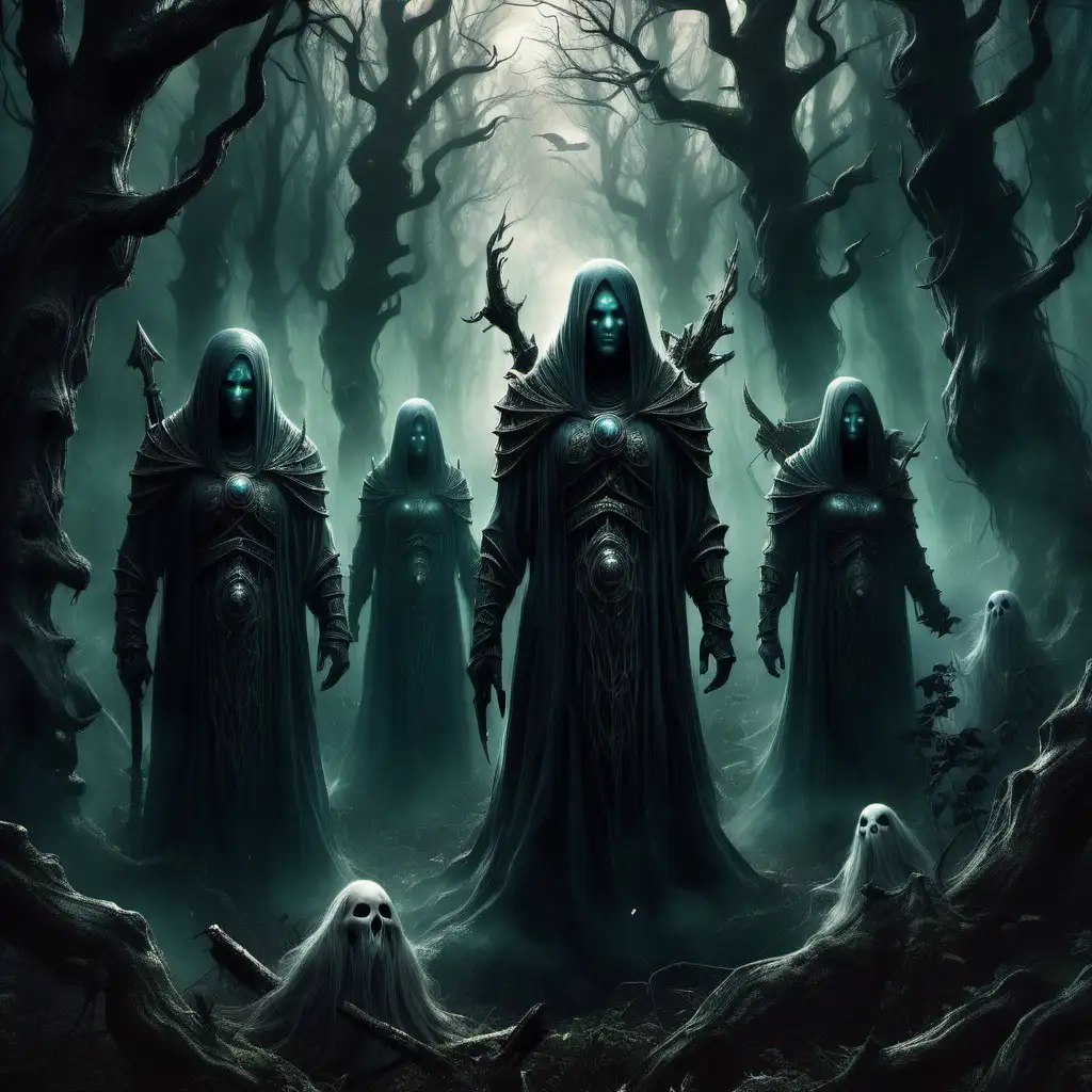 ancestors ghosts guardians, dark fantasy, forest