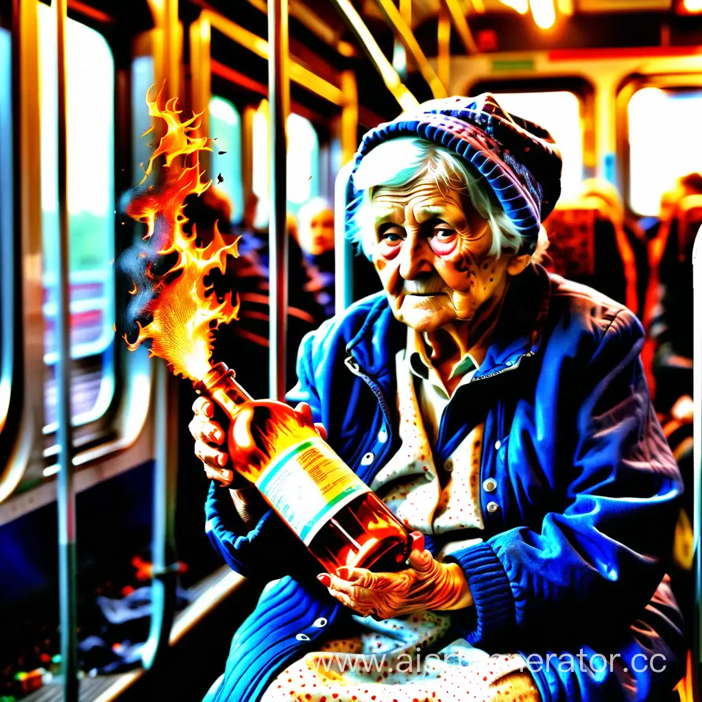 Elderly-Woman-Carrying-Lit-Lantern-on-a-Train-Journey