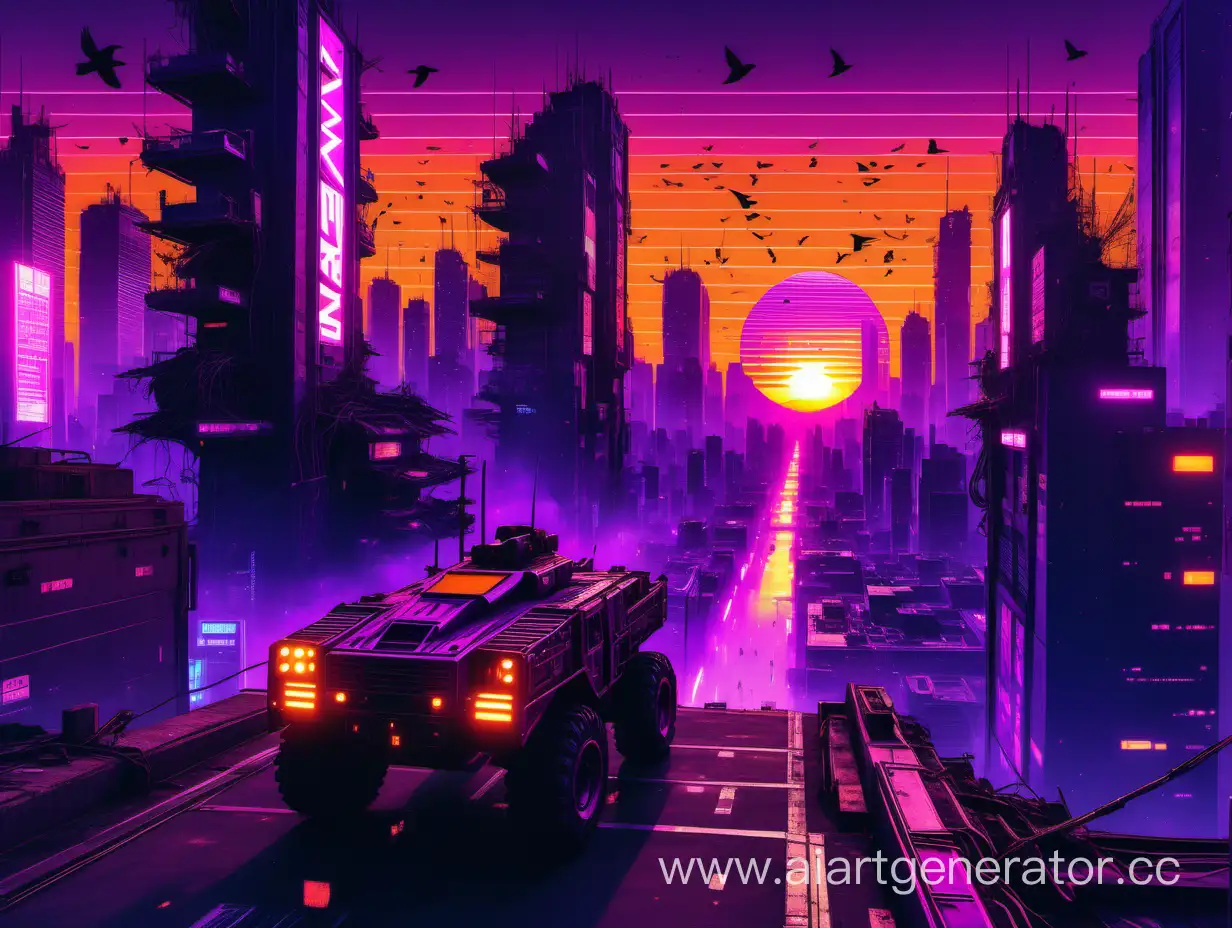 Kraz-Entering-Cyberpunk-City-at-Vaporwave-Sunset