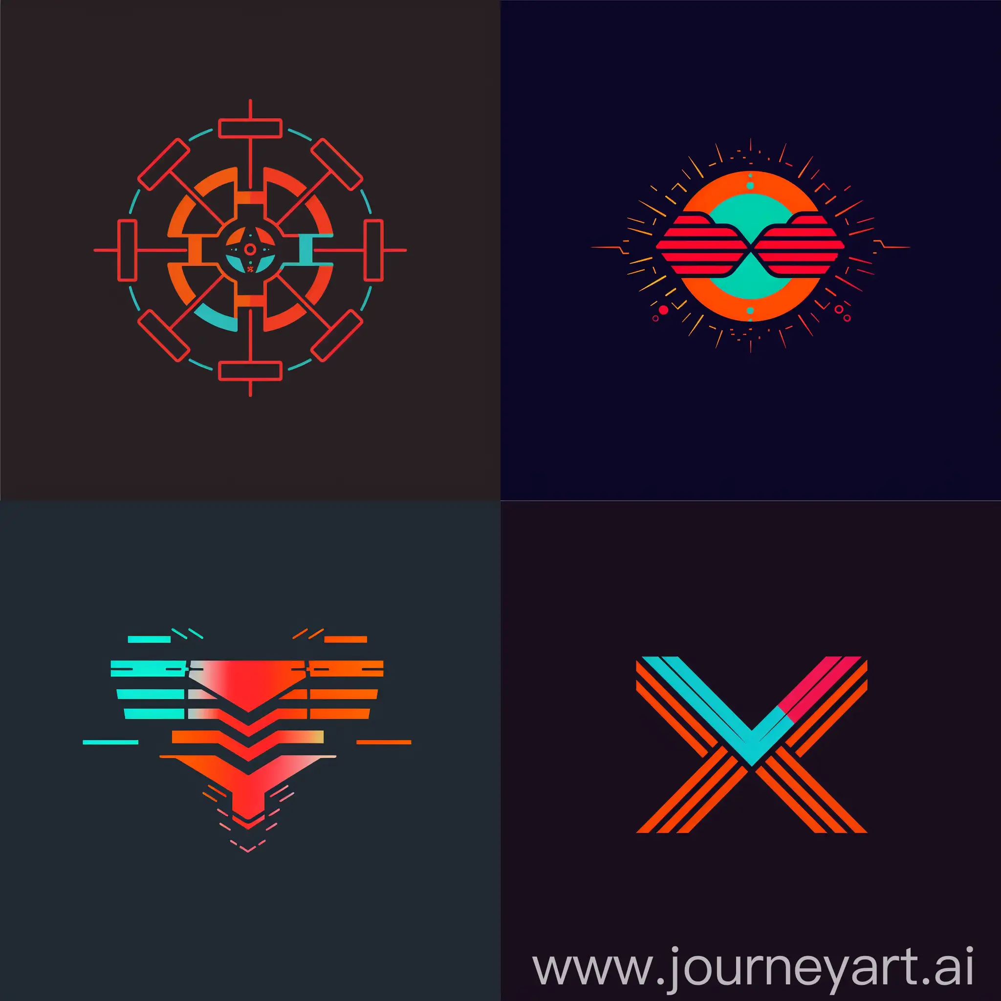 emblem logo for a karate themed company in the style of cyberpunk futurism, line art, vector art, flat design, red, orange, turquoise, magenta, royal blue