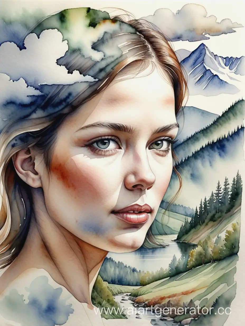 Landscape-Portrait-Hidden-Womans-Face-in-Watercolor-Harmony