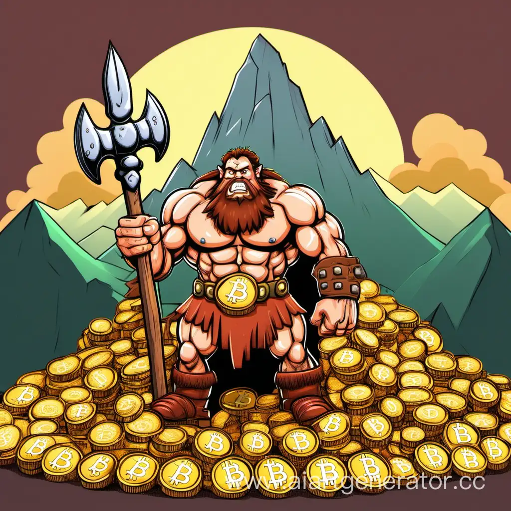 Playful-Cartoon-Barbarian-Surrounded-by-a-Pile-of-Glittering-Bitcoins