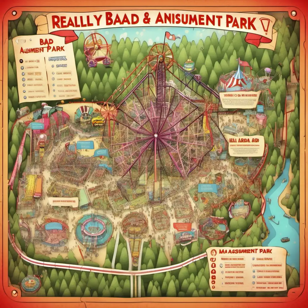Quirky Map Illustration of an Eccentric Amusement Park Adventure