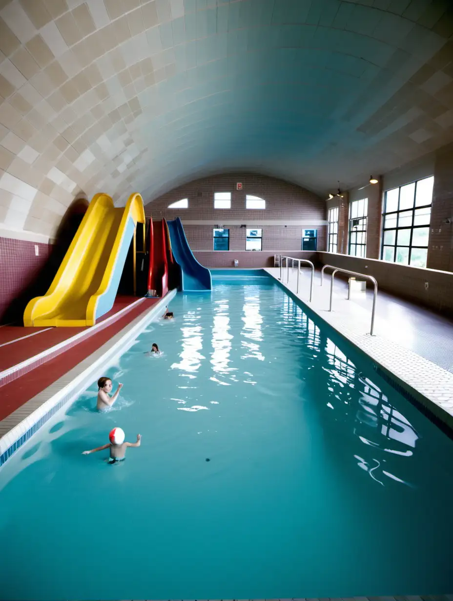 indoor public pool, slide, water