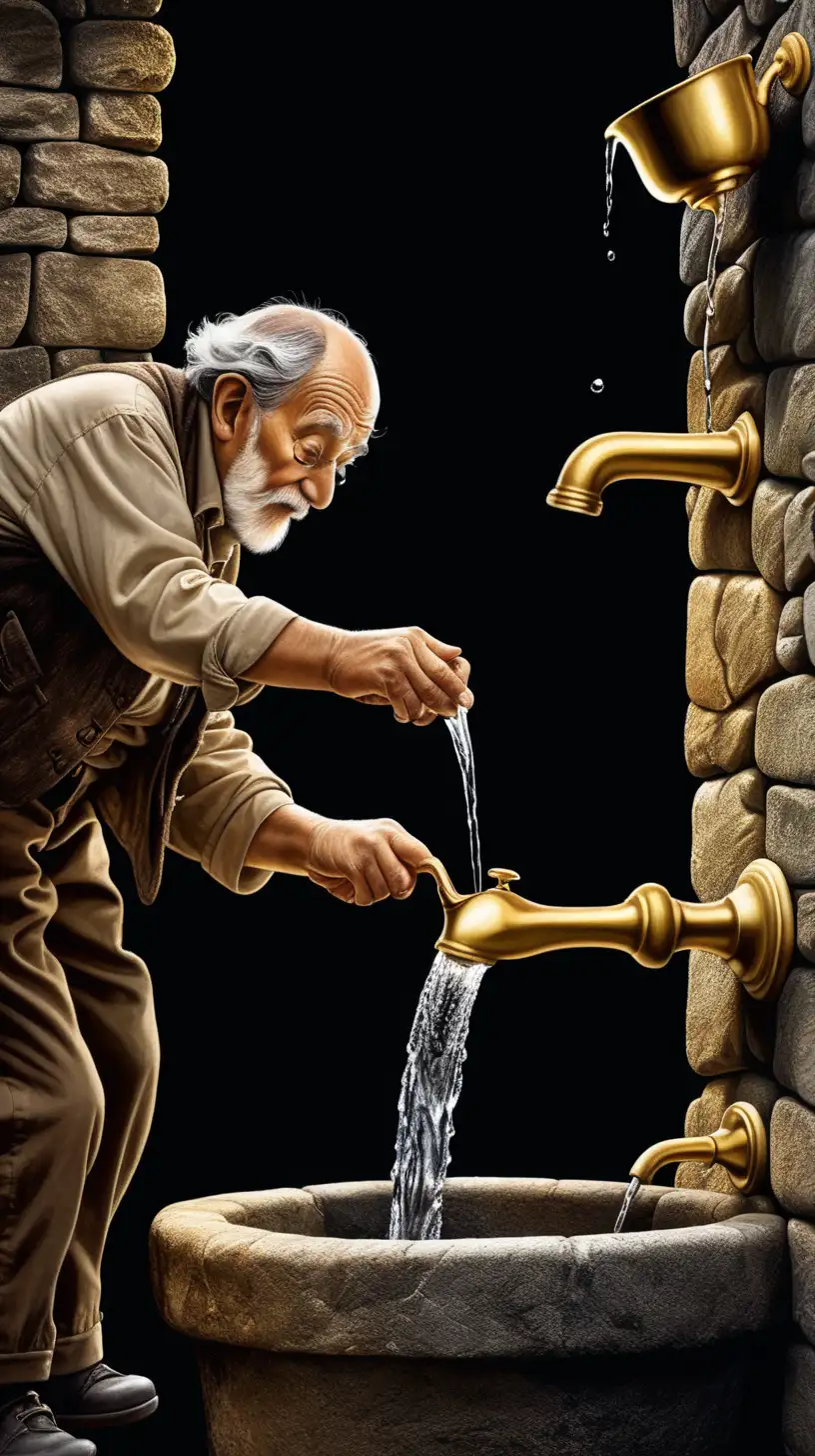 Vintage Gold Water Tap Old Man Pouring Elegance