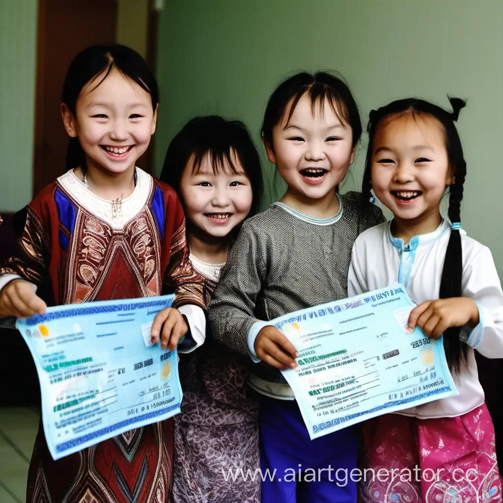 Радостные дети Казахстана получают свои выплаты от национального фонда
