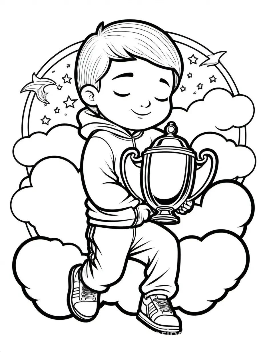 Athlete-Dreaming-on-Cloud-with-Trophy-Relaxing-Coloring-Page