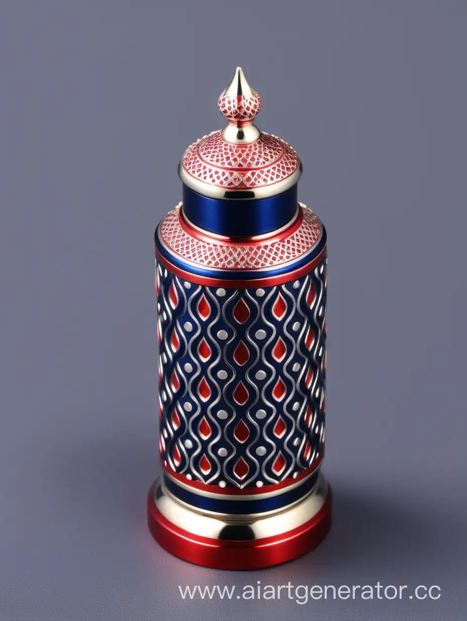 Shiny-Dark-Blue-Zamac-Perfume-Ornamental-Long-Cap-with-Matt-Red-and-White-Border
