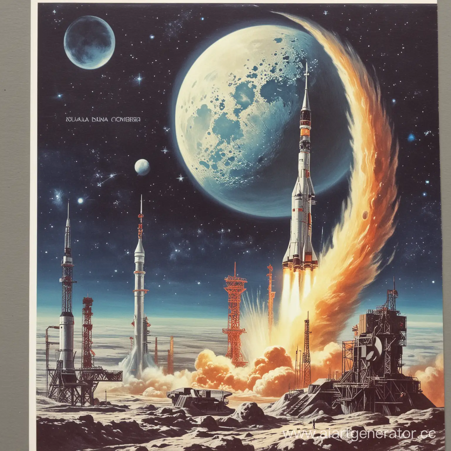 открытка на день космонавтики СССР космос СССР луна 
