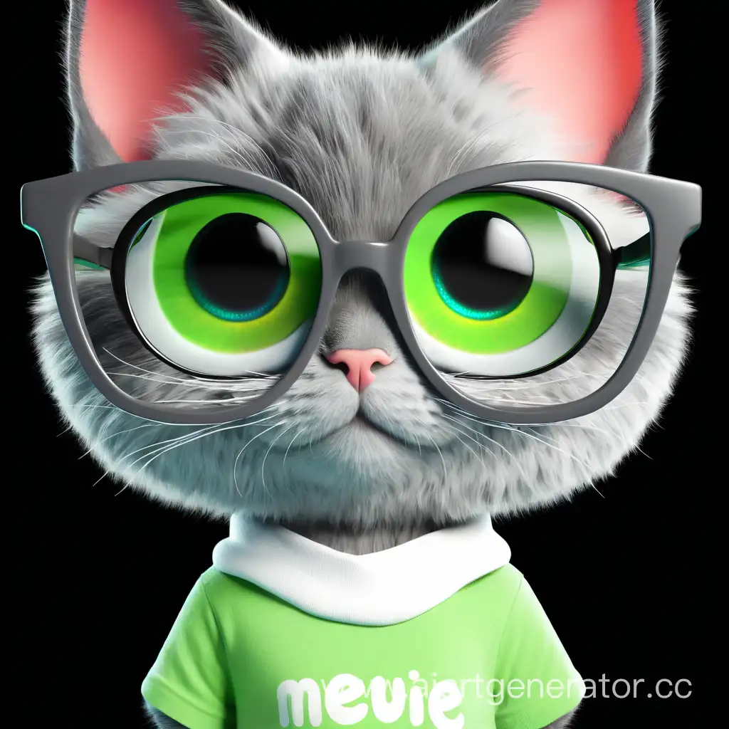 Adorable-3D-Fluffy-Gray-Kitten-Wearing-Colorful-TShirt-and-Glasses