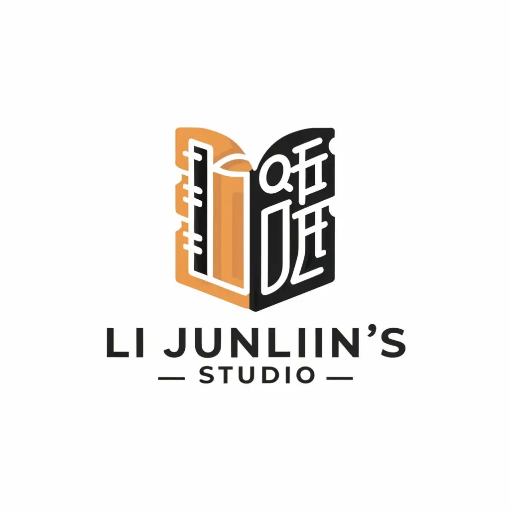 a logo design,with the text "Li Junlin's Studio / For English Learning", main symbol:English dictionary; book,Minimalistic,be used in Education industry,clear background