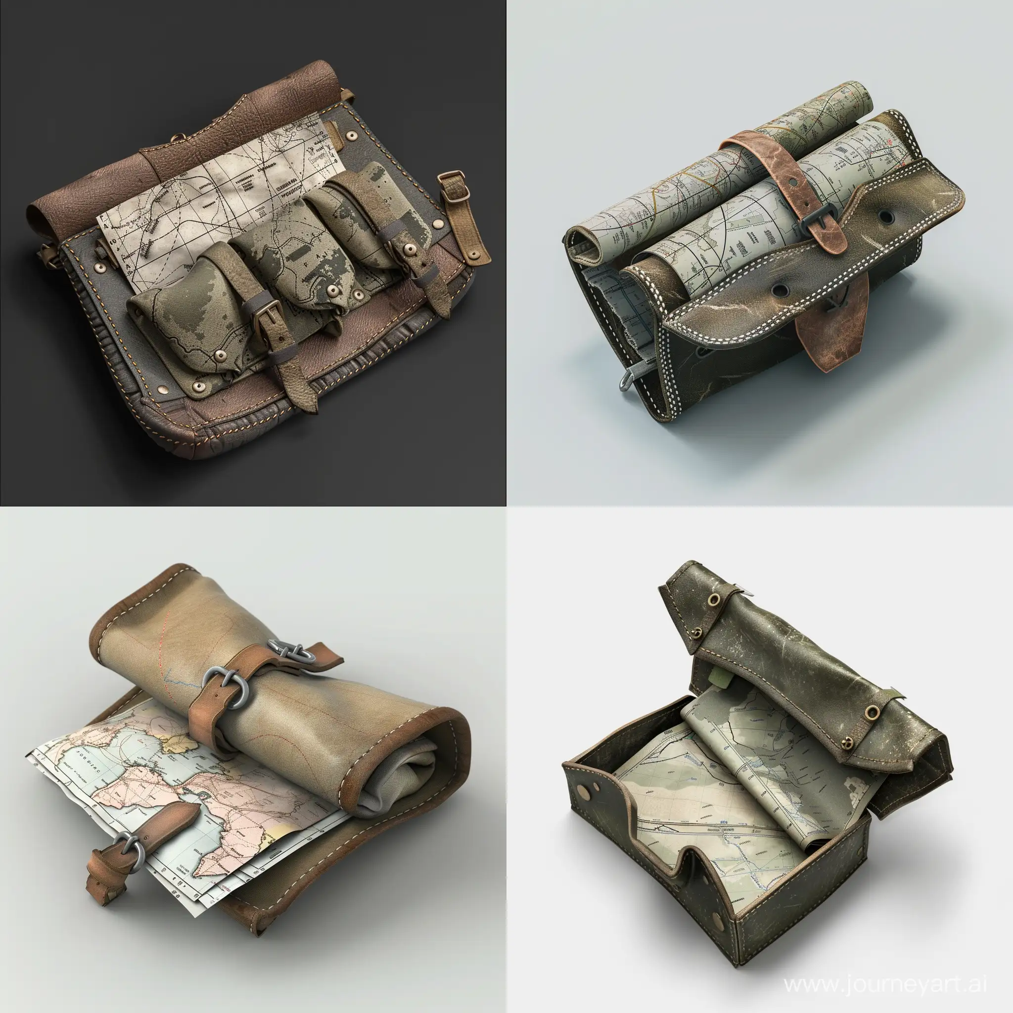 Isometric-Military-Mapping-in-Leather-Pouch-Realistic-3D-Render