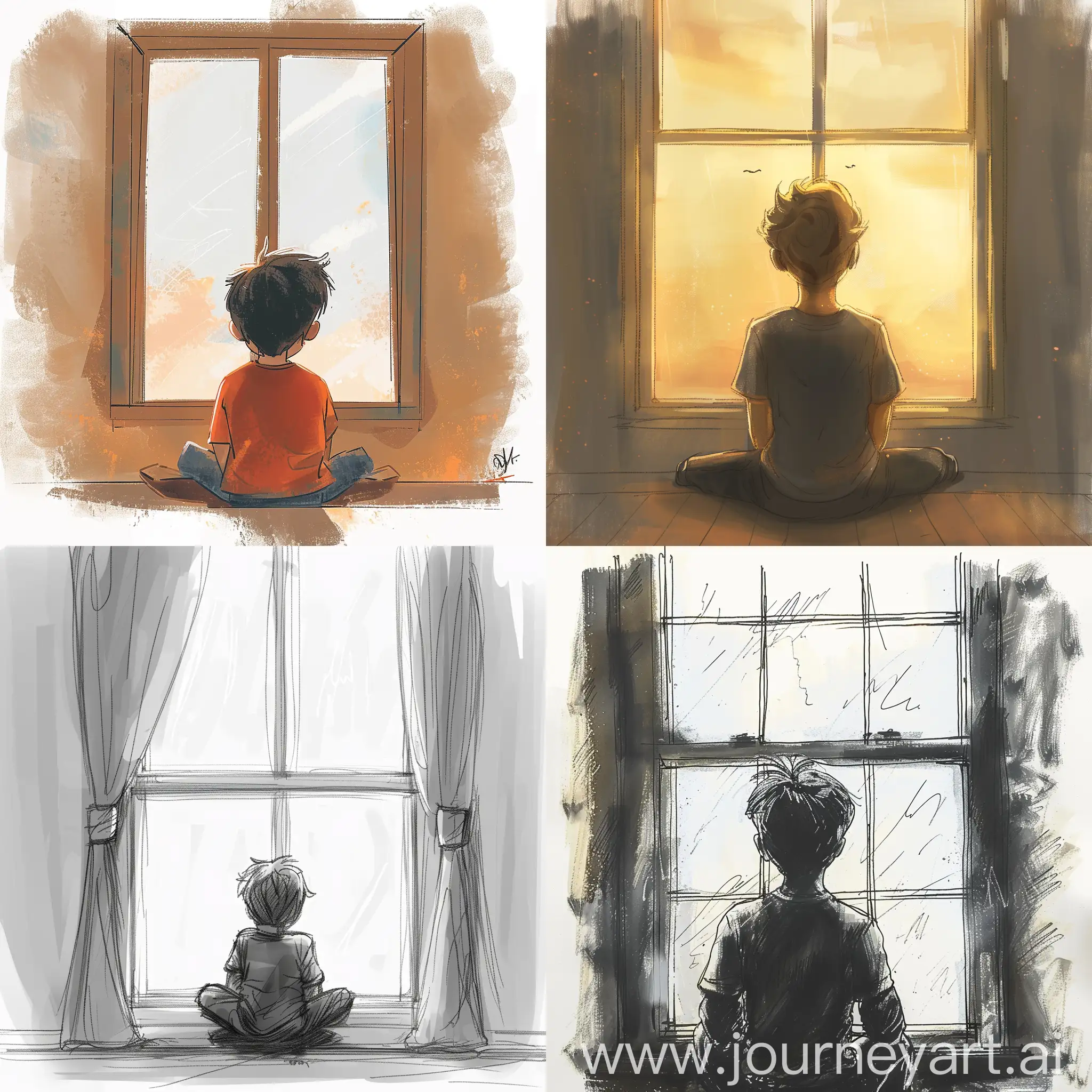 画一个男生坐在窗口前面