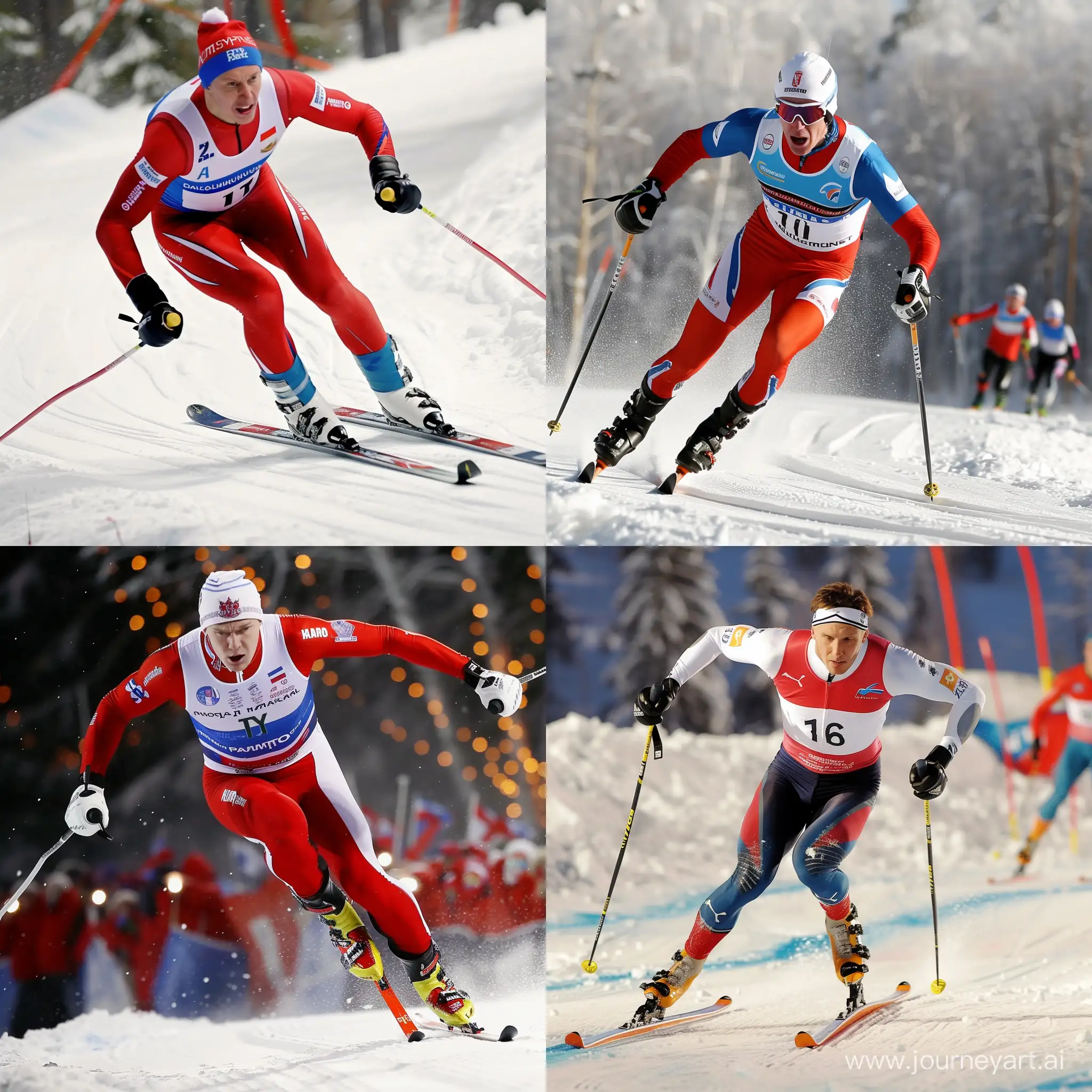 Алексей Большунов, на беговых лыжах выигрывает гонку