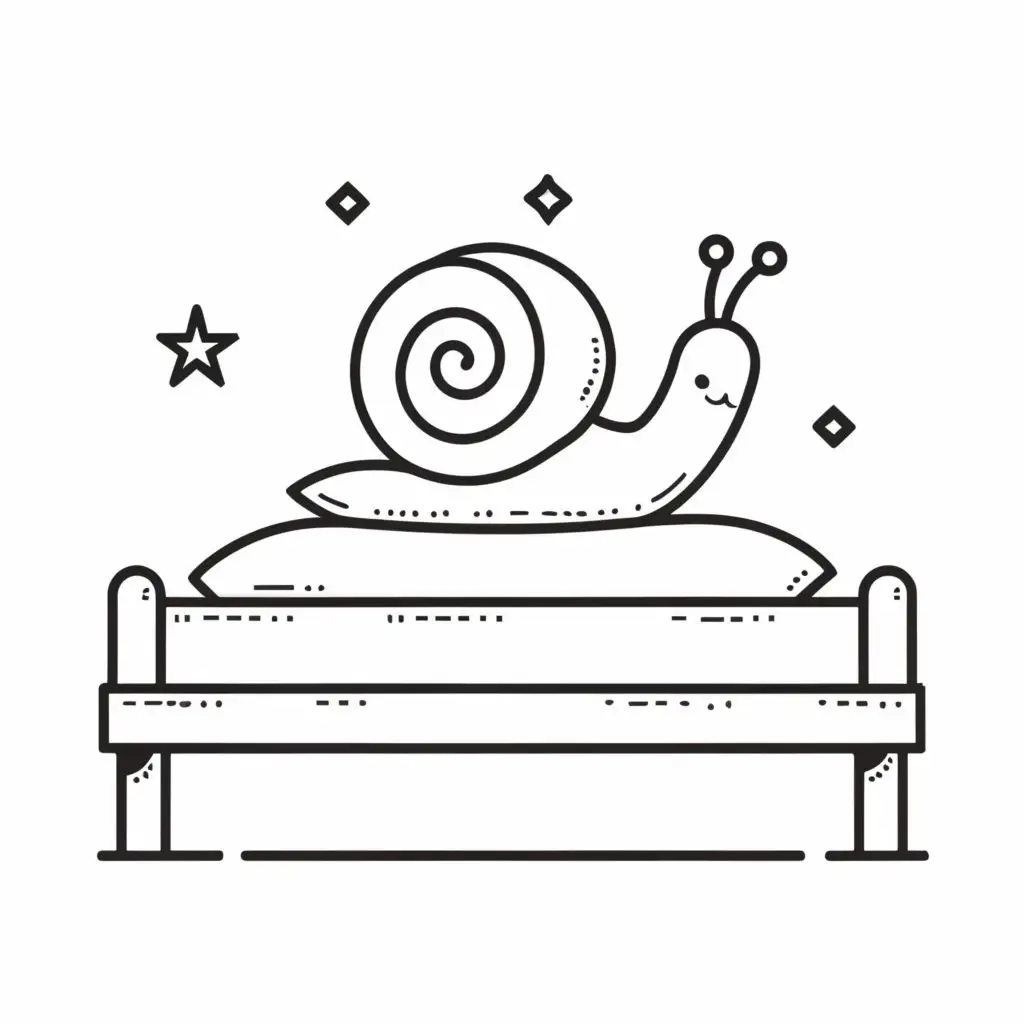 Minimalist Black and White Vector Art Adorable Snail Resting on Bed ...