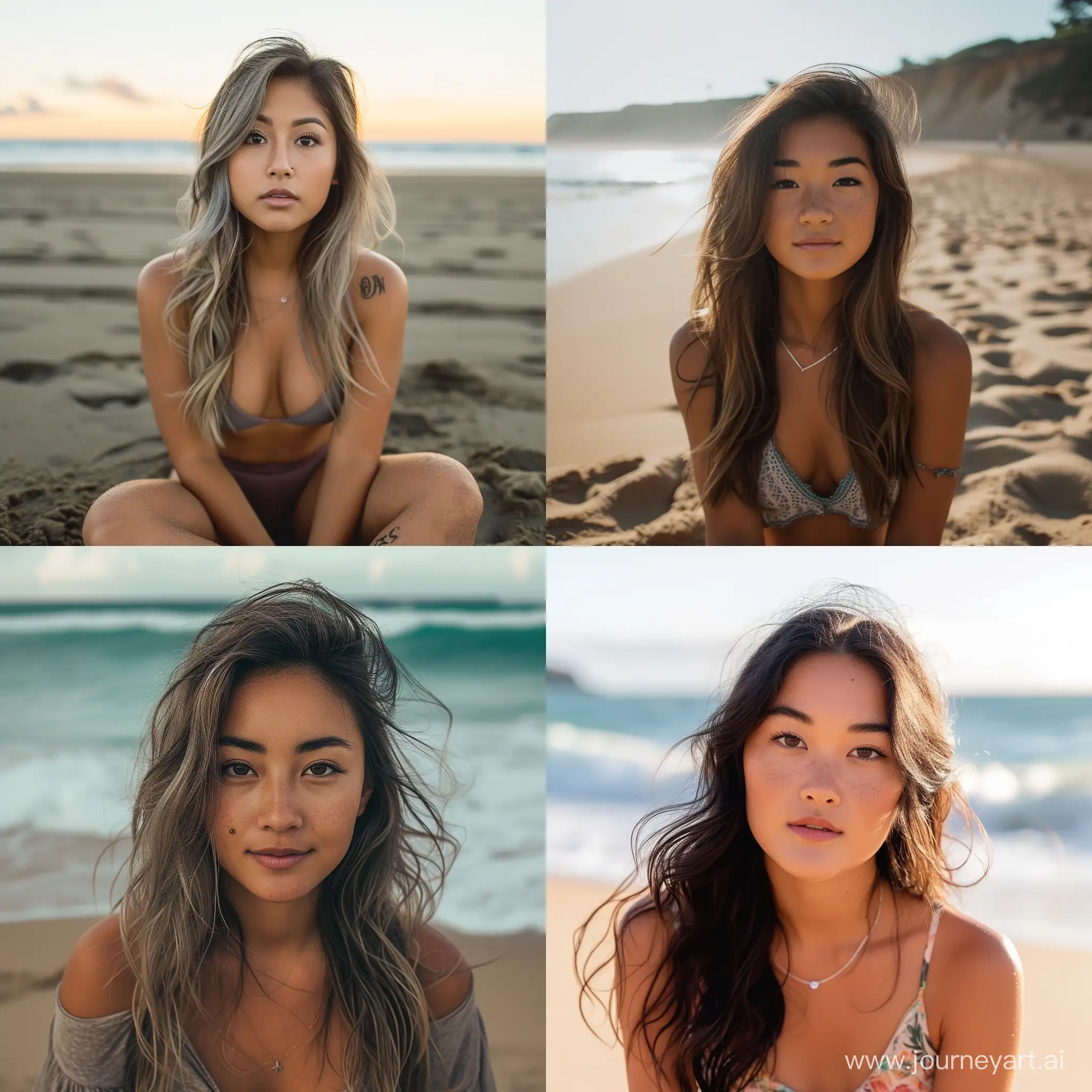 half asian half white 22 year old woman on the beach
