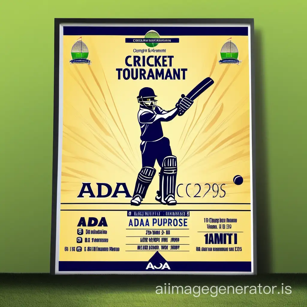 a cricket tournament poster for corporate purpose, company name: ADA, location: Bellandur