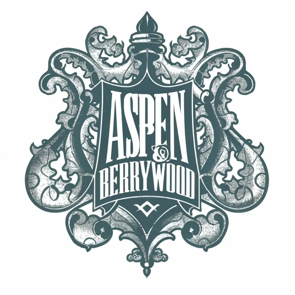 logo, ornate crest like stamp, independent book publisher, fantasy, action, mystery, thriller, include the text "Aspen & Berrywood", Incorporate elements that reflect the publishing house's focus on fantasy, mystery, and thriller genres. Experiment with different color schemes to present a range of options, from dark and mysterious to vibrant and enchanting.