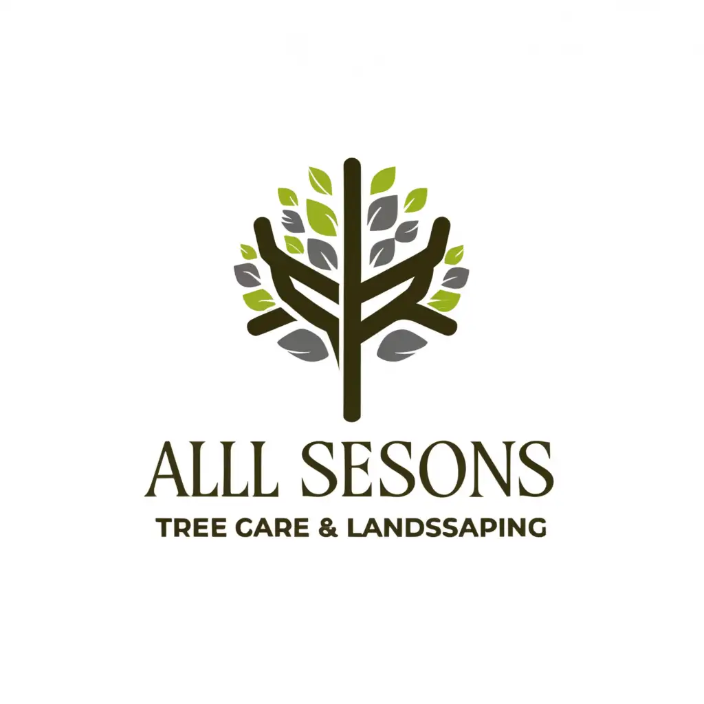 a logo design,with the text "ALL SEASONS TREE CARE & LANDSCAPING", main symbol:Tree,Minimalistic,clear background