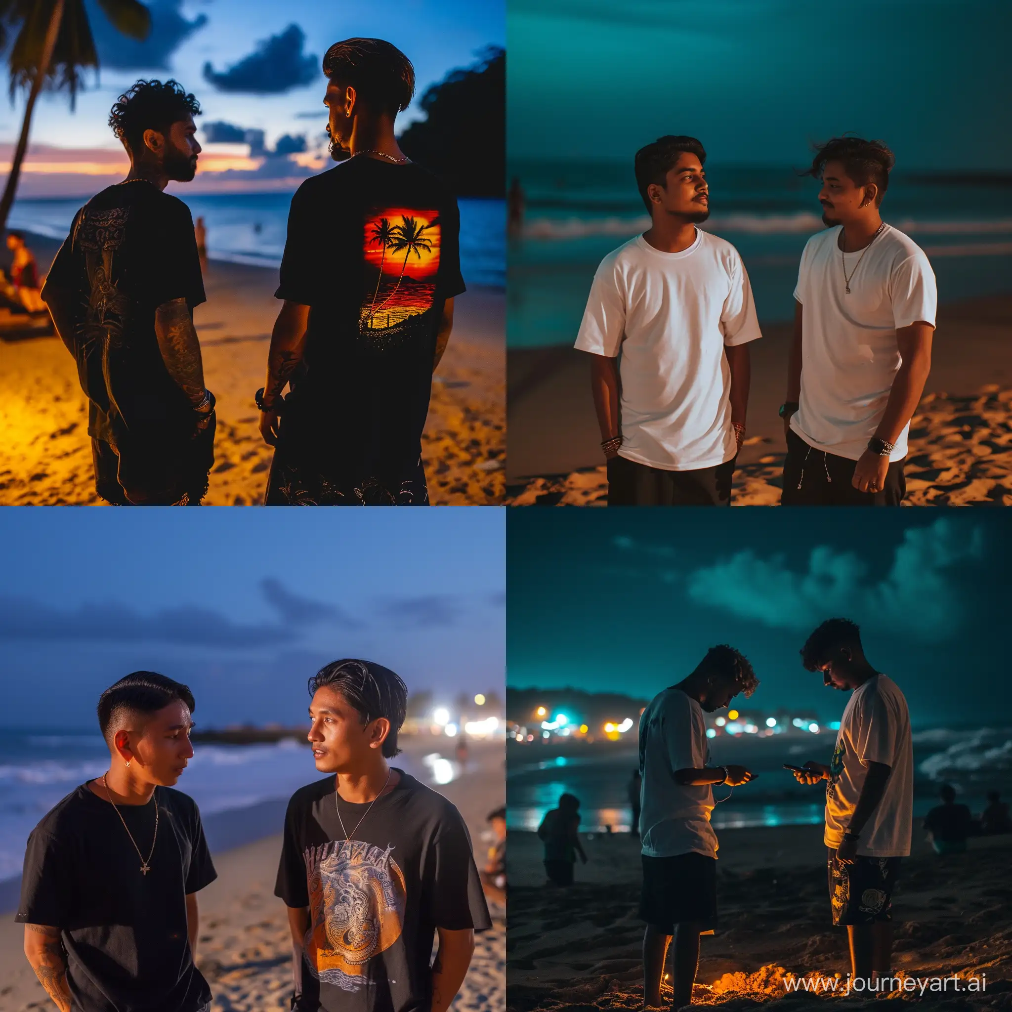 young t shirt gangster dharma meet his friend in beach at night