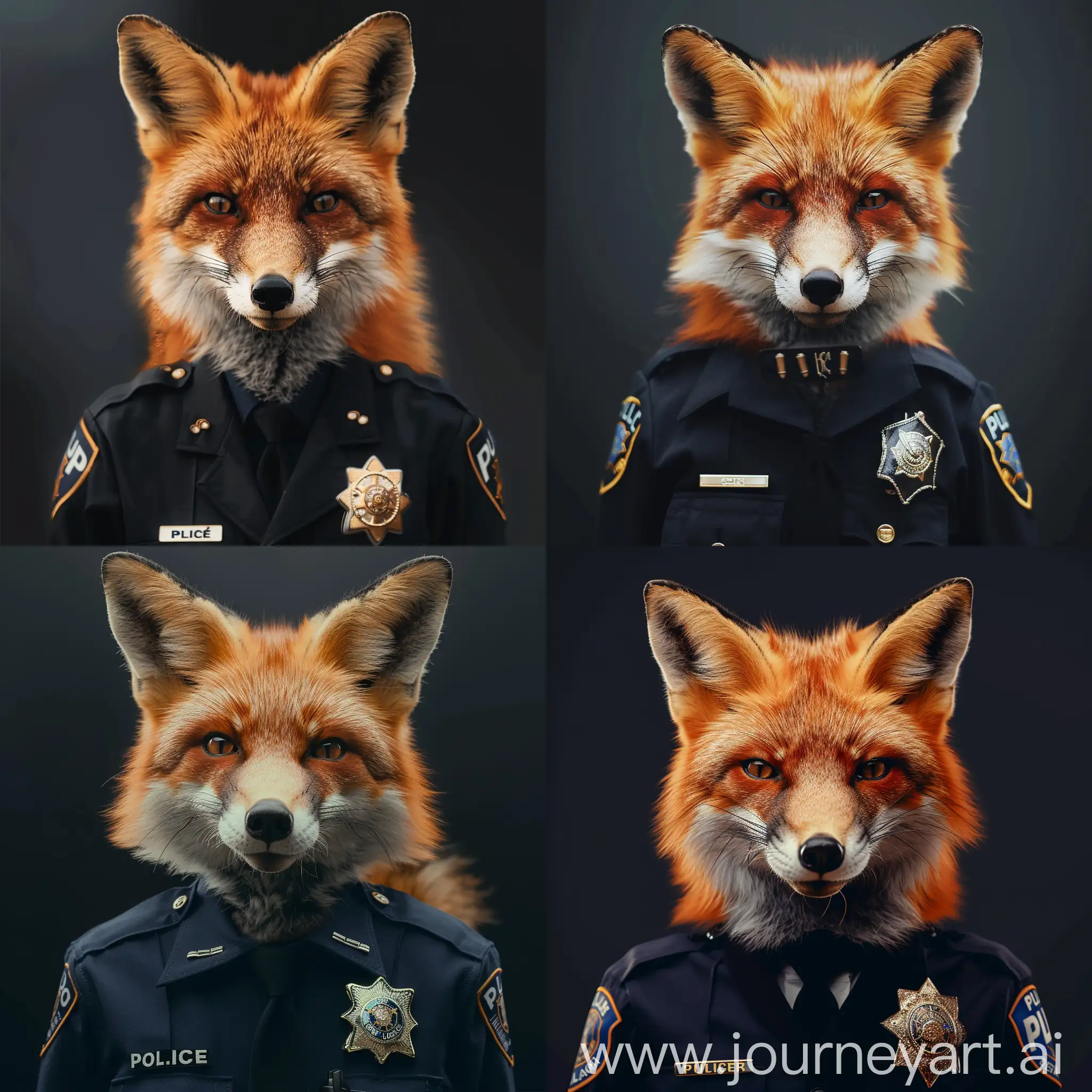 Cunning-Fox-in-Police-Uniform-Stands-Alert
