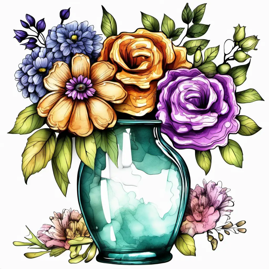 Vase of Flowers Clipart alcohol, ink