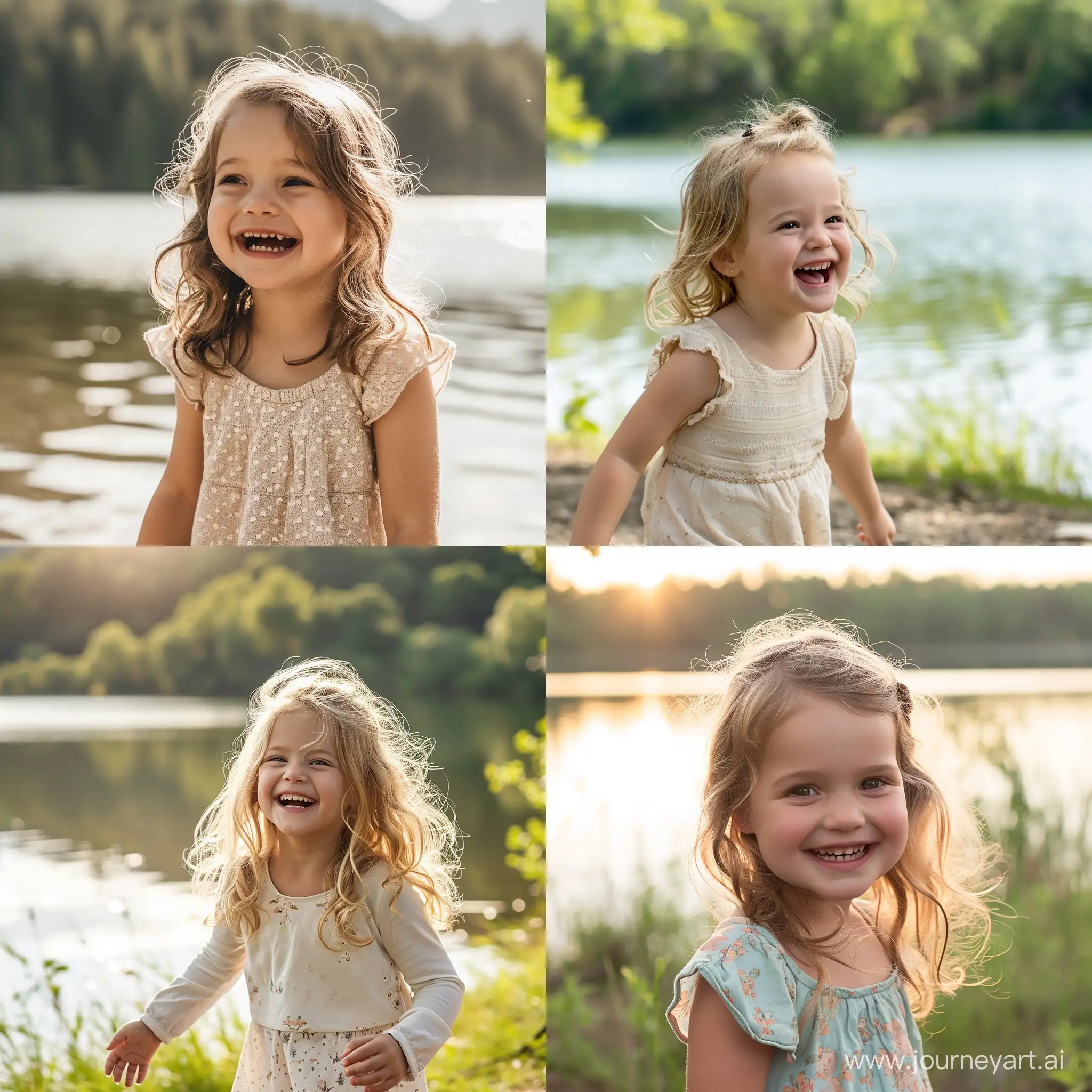 маленькая девочка смеется в озере