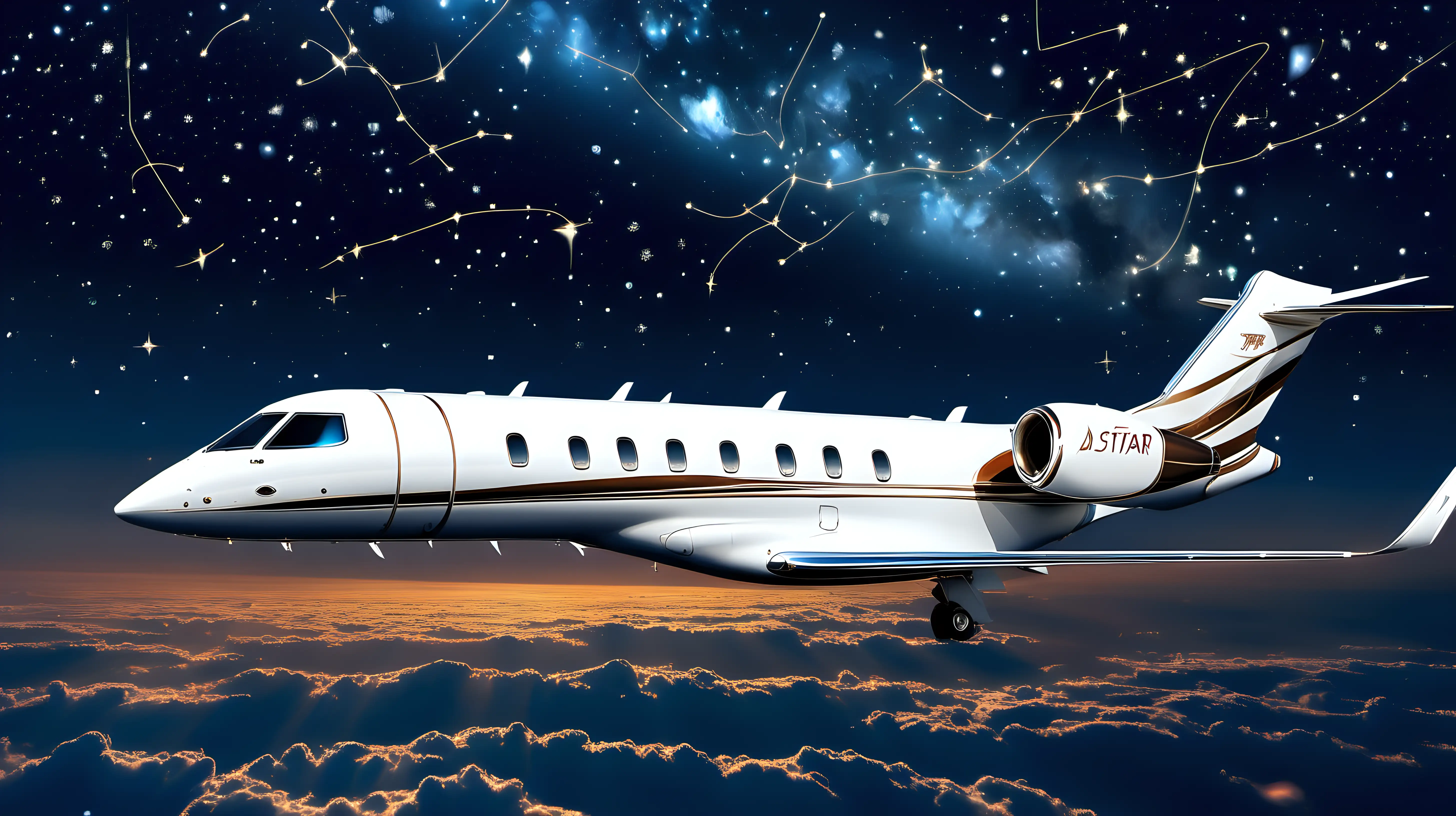 Luxurious Private Jet Soaring through Starry Night Sky