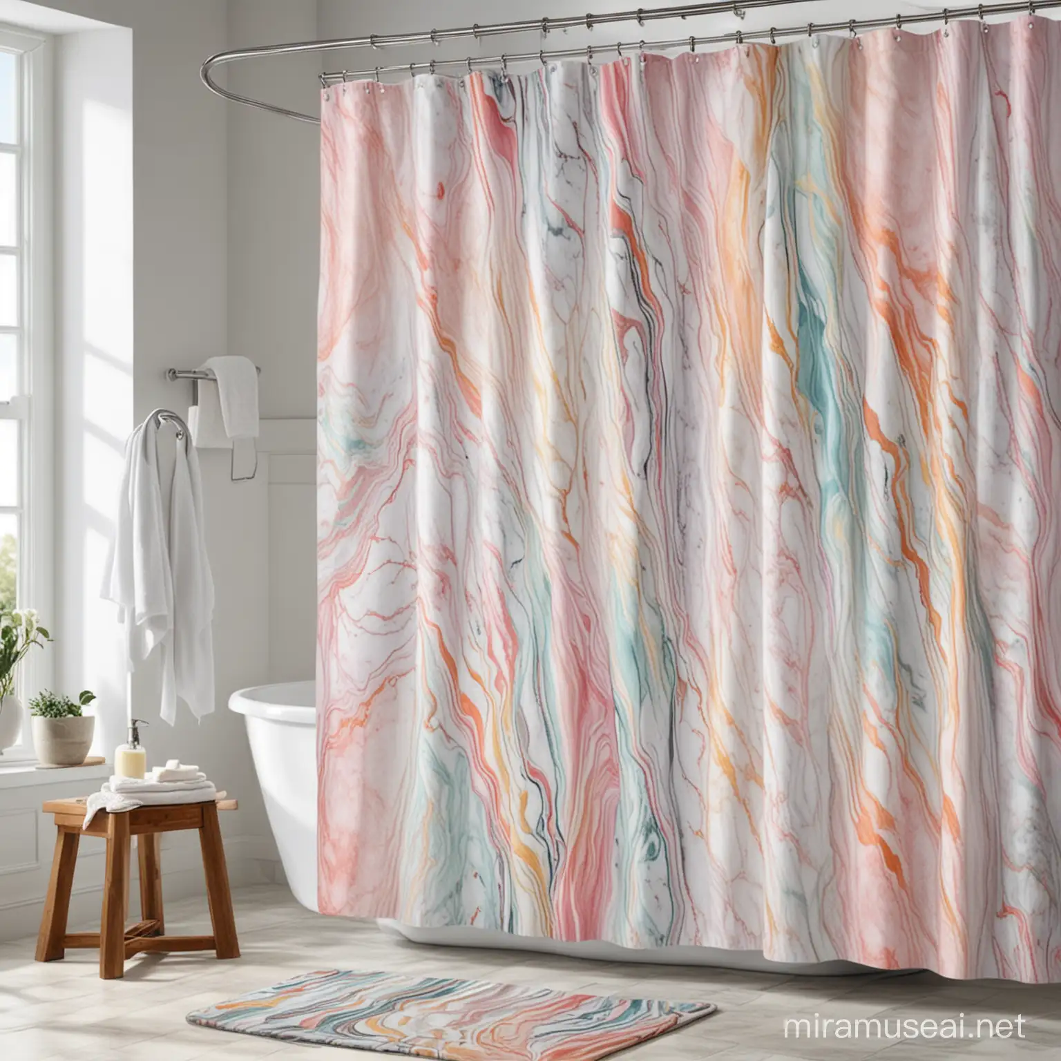 Marble multicolored shower curtains