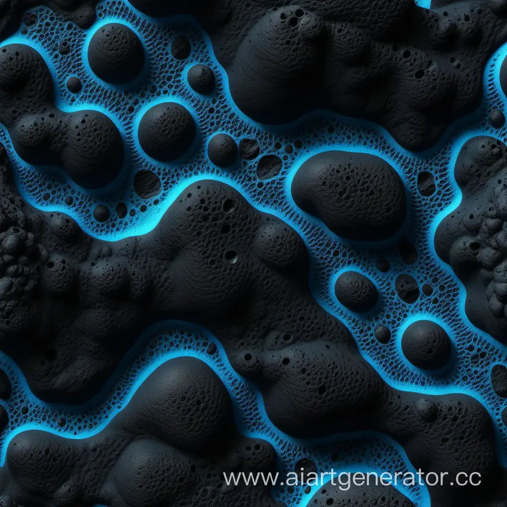 simple photo of a 3D bright black texture, made of bright blue black lava.