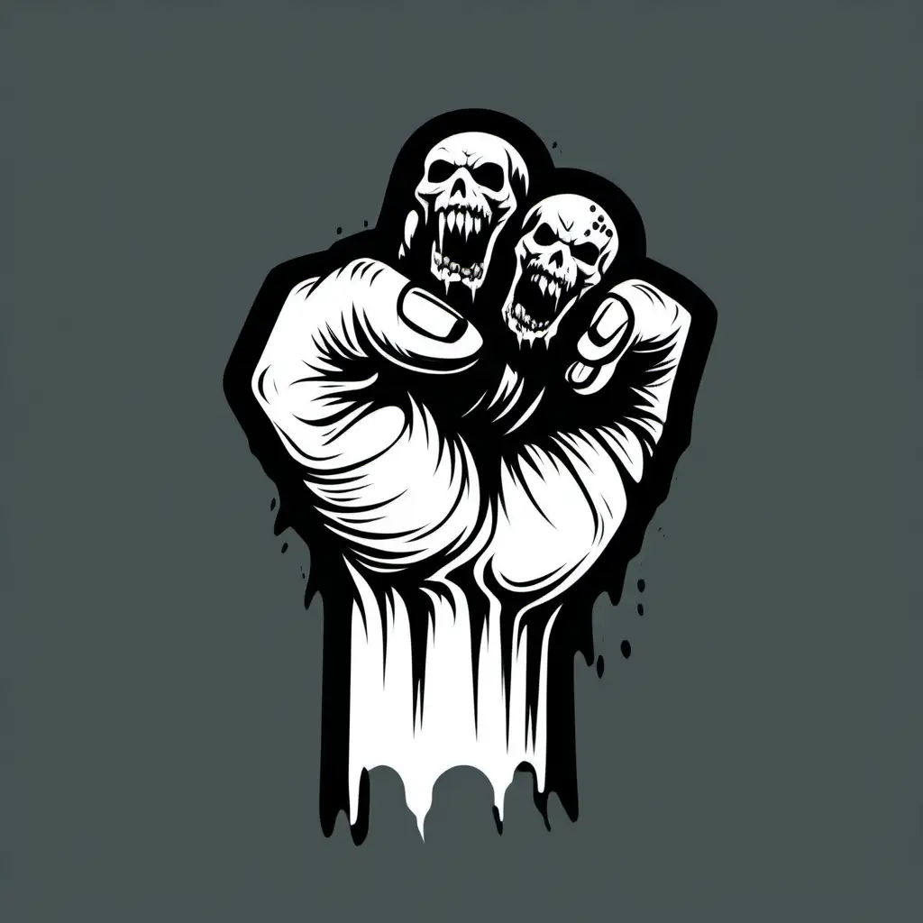 Logo of a zombie fist with bone sticking out the bottom, "Death Grip", minimalist, simplicity, vector art, negative space, black and white