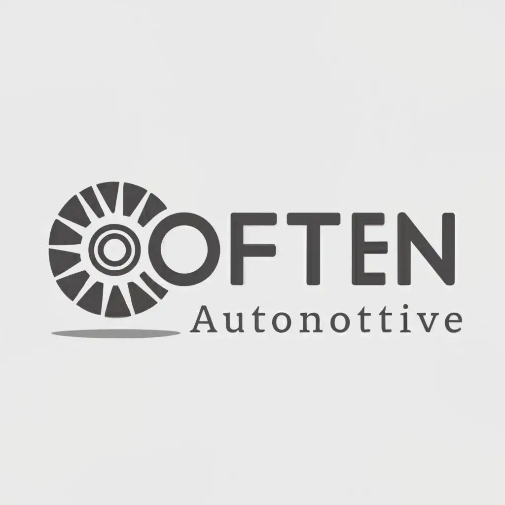 a logo design,with the text "Often", main symbol:Wheel. Minimalistic. Grey and white,Minimalistic,be used in Automotive industry,clear background
