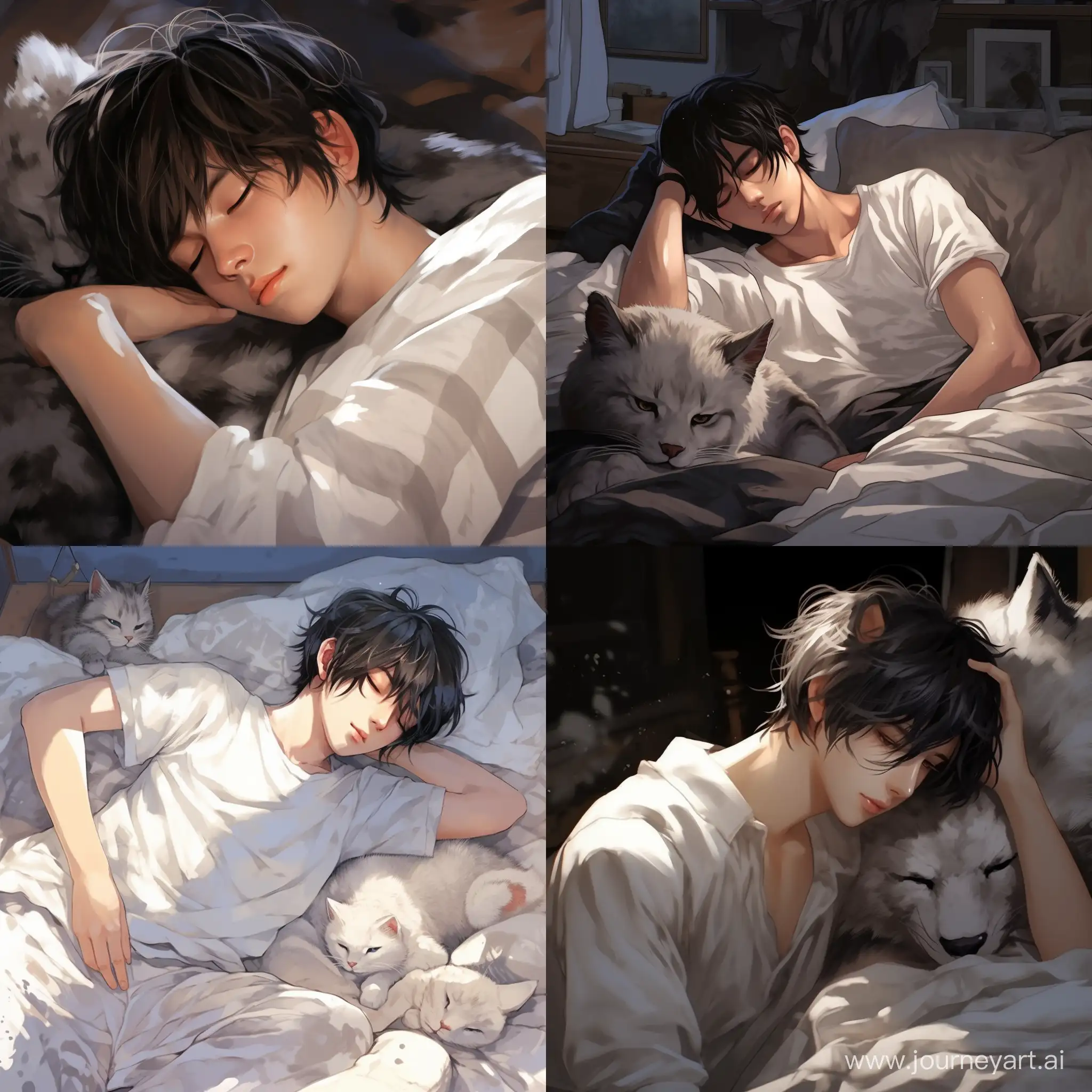 Asian-Boy-Sleeping-Peacefully-in-Dark-Room-with-Lynx-Hair