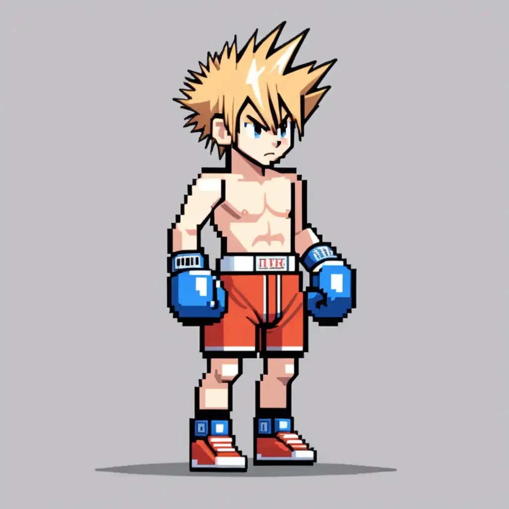 2d pixel art full body Young boy boxer with blonde spiky hair 