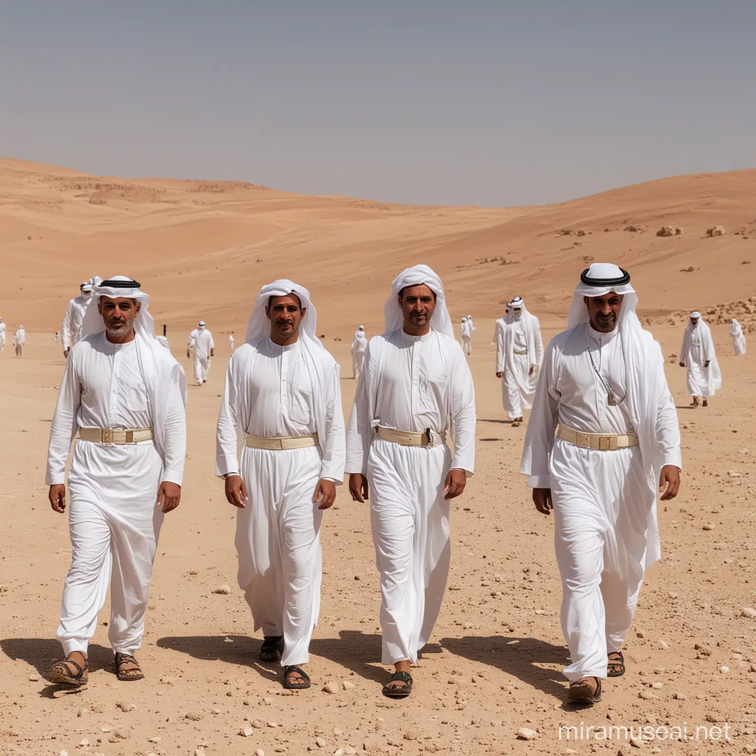 Men in White Robes Standing in the Desert Under the Sun