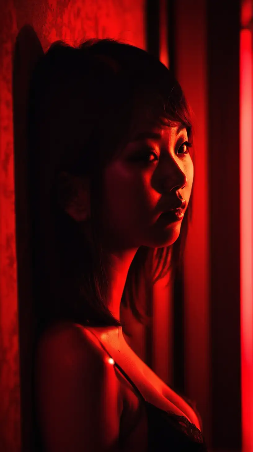 Portrait, asian girl, silhouette, sexy, red light district 