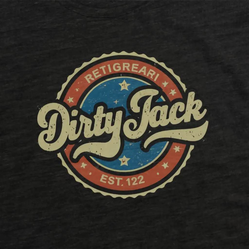 Logo Symbol: logo t-shirt vector 80s themed Dirty Jack ,Contour design, registered trademark, large image, with the text "Dirty Jack". Remove stars from image. Tekst: "Est. '22".