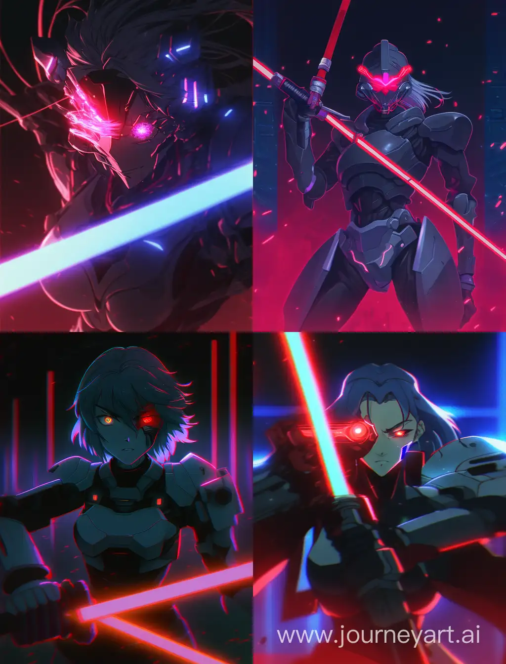 Cyborg-Woman-with-Blade-in-Retro-Anime-Scene