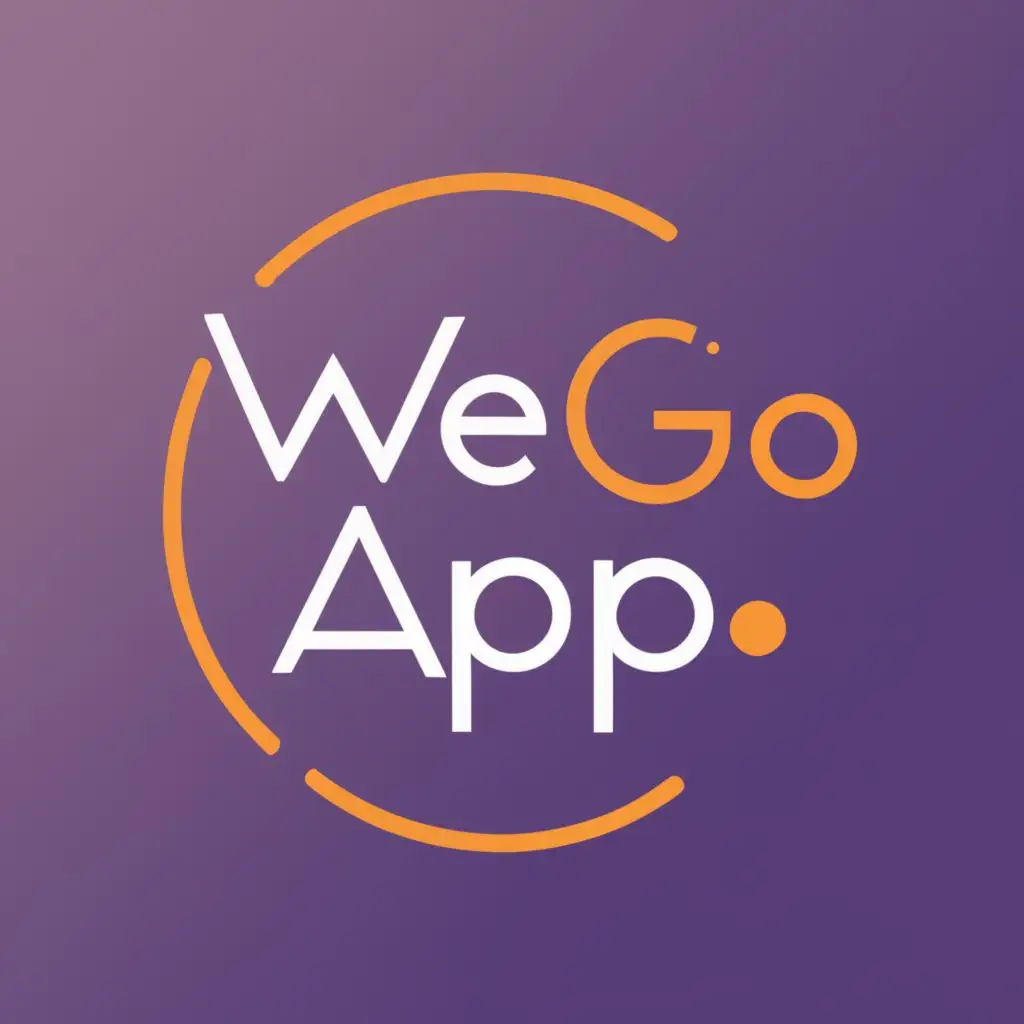 Logo, Application, with the text "We Go App", typography, to be used in the Internet industry. Make it on a purple background and for the latter, use white and orange color.