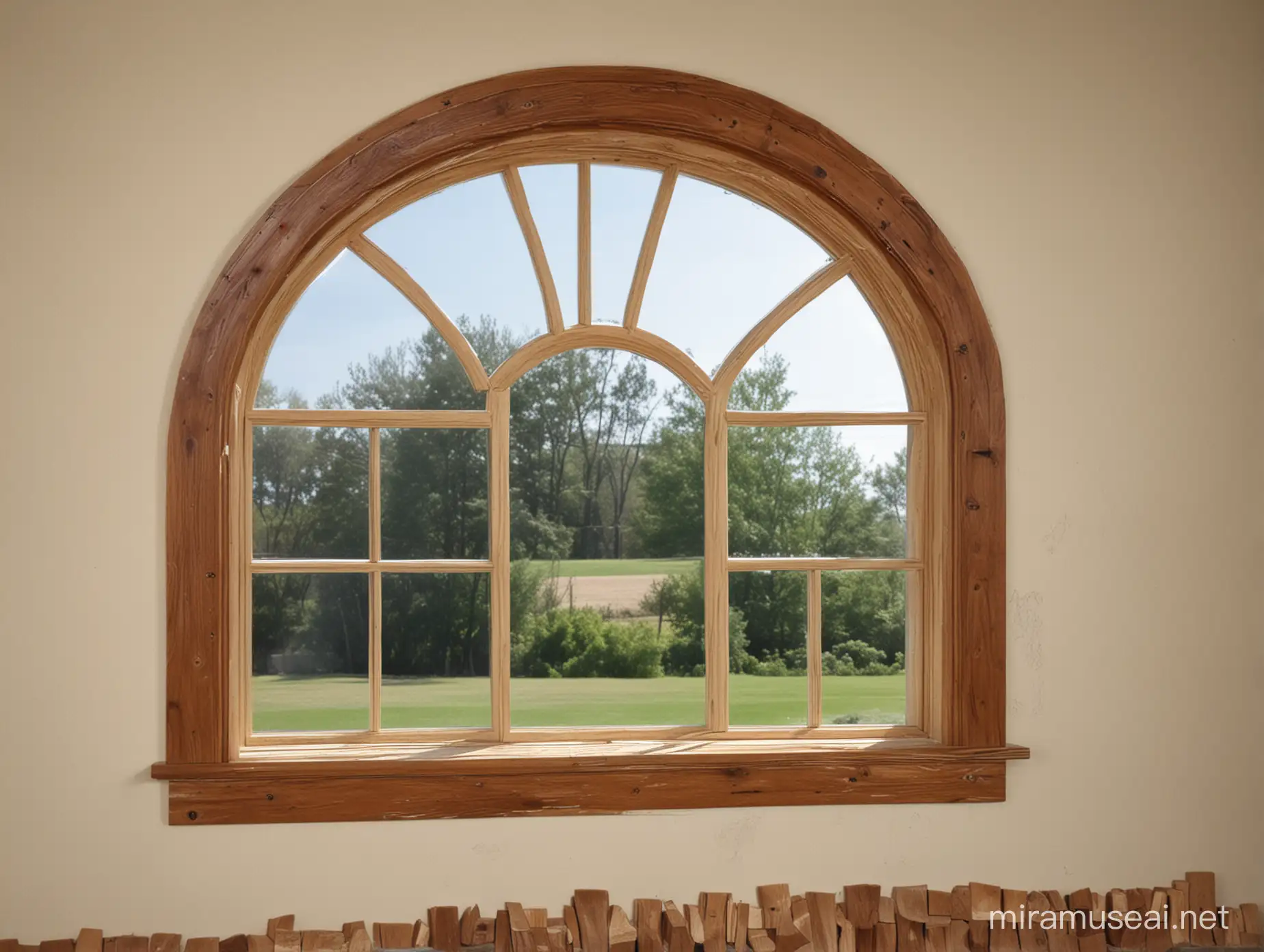 modern style window with an arched top made of wood but distressed