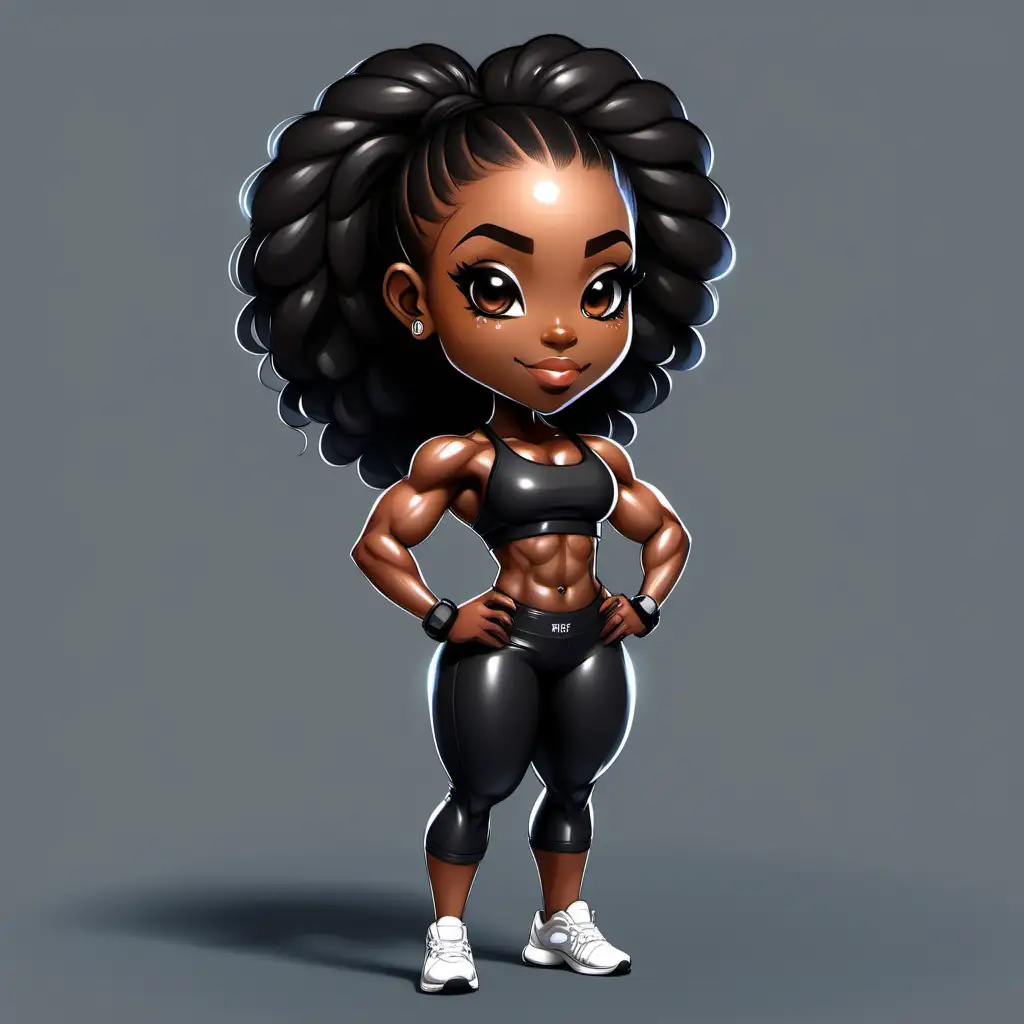 Black woman Chibi Fitness Girl with black fitness attire.
