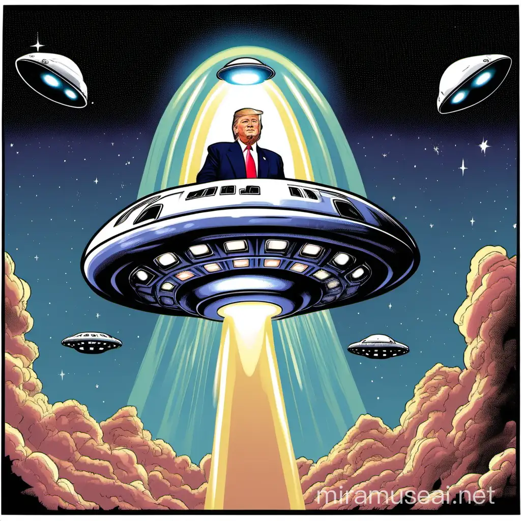 Donald Trump Riding a UFO Through the Night Sky