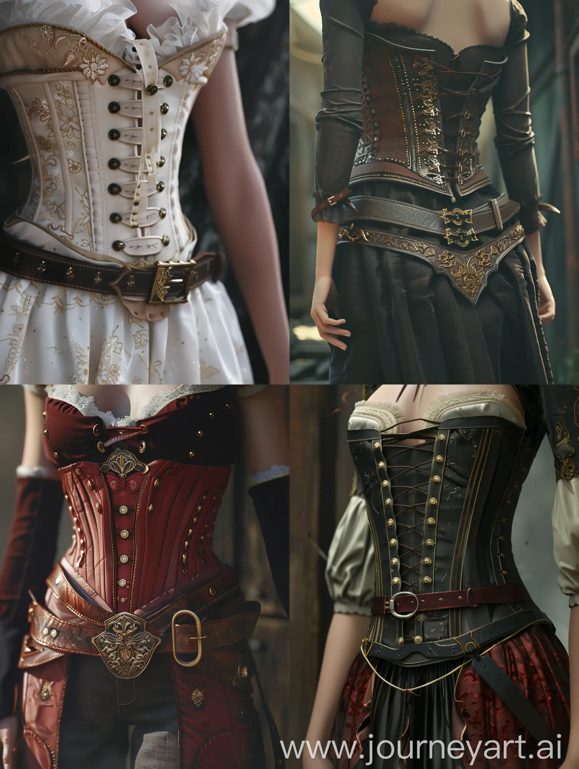 photorealistic cinematic shot, Karlach, corset, belt