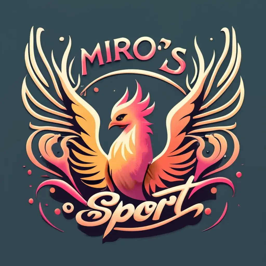 logo, logo, A phoenix with gradient flames, surrounded by a black band, with the text "MIRO'S SPORT", keeping the highlight always focused on MIRO'S, with the text "MIRO'S SPORT", typography, be used in Entertainment industry