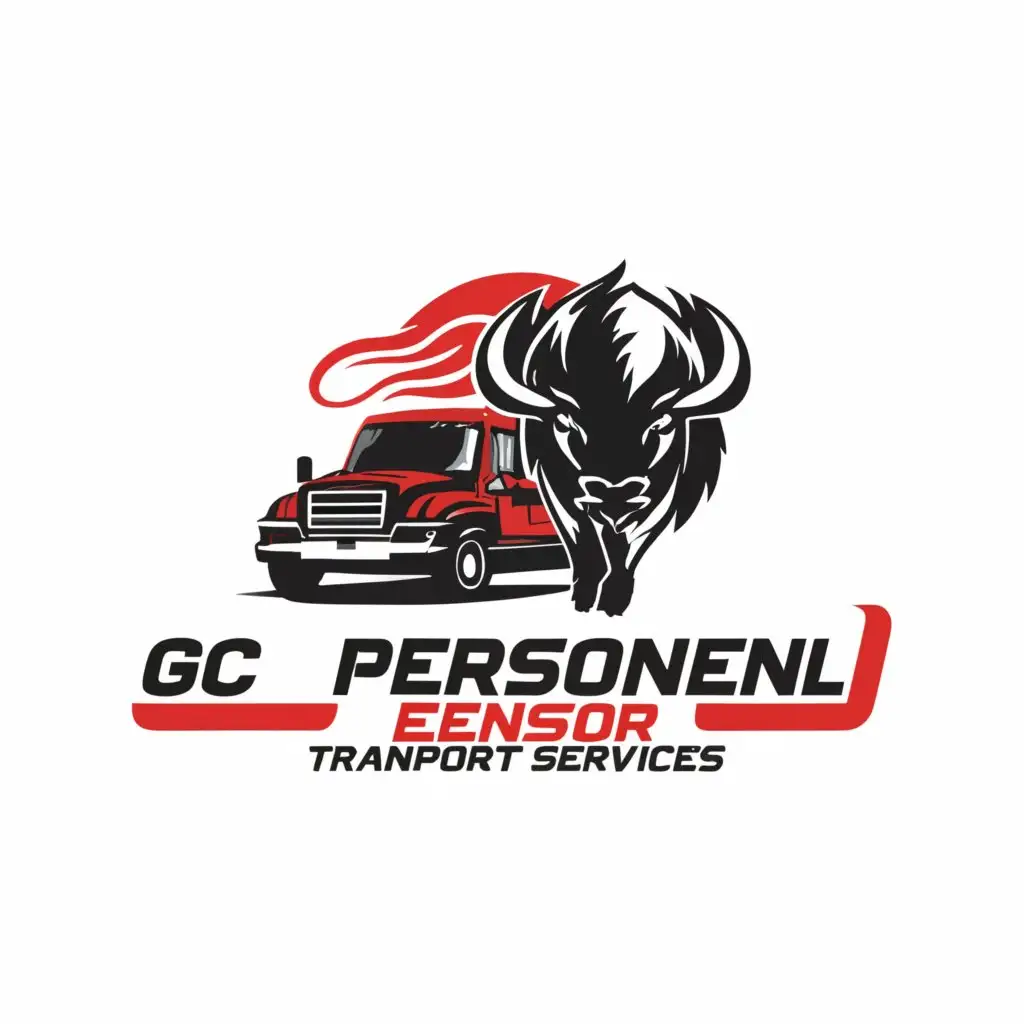 a logo design,with the text "GC Personnel Transport Services", main symbol:Buffalo chasing a Truck,complex,be used in Travel industry,clear background